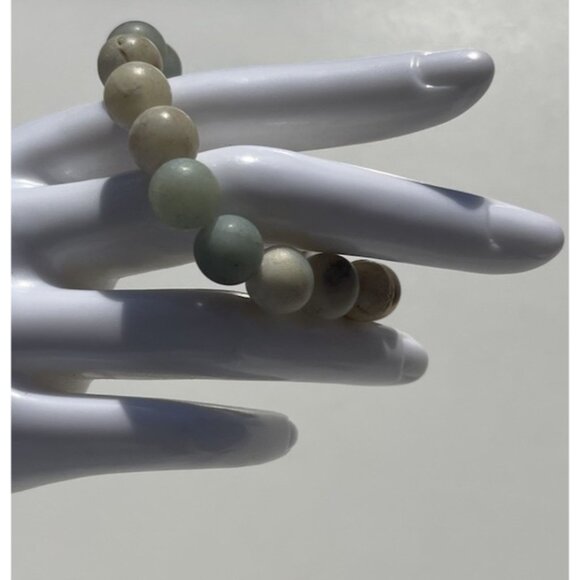 Jade MultiColor Jade Gray Cream Brown Stone Round Bead Bracelet Size 6.5 - Picture 14 of 14